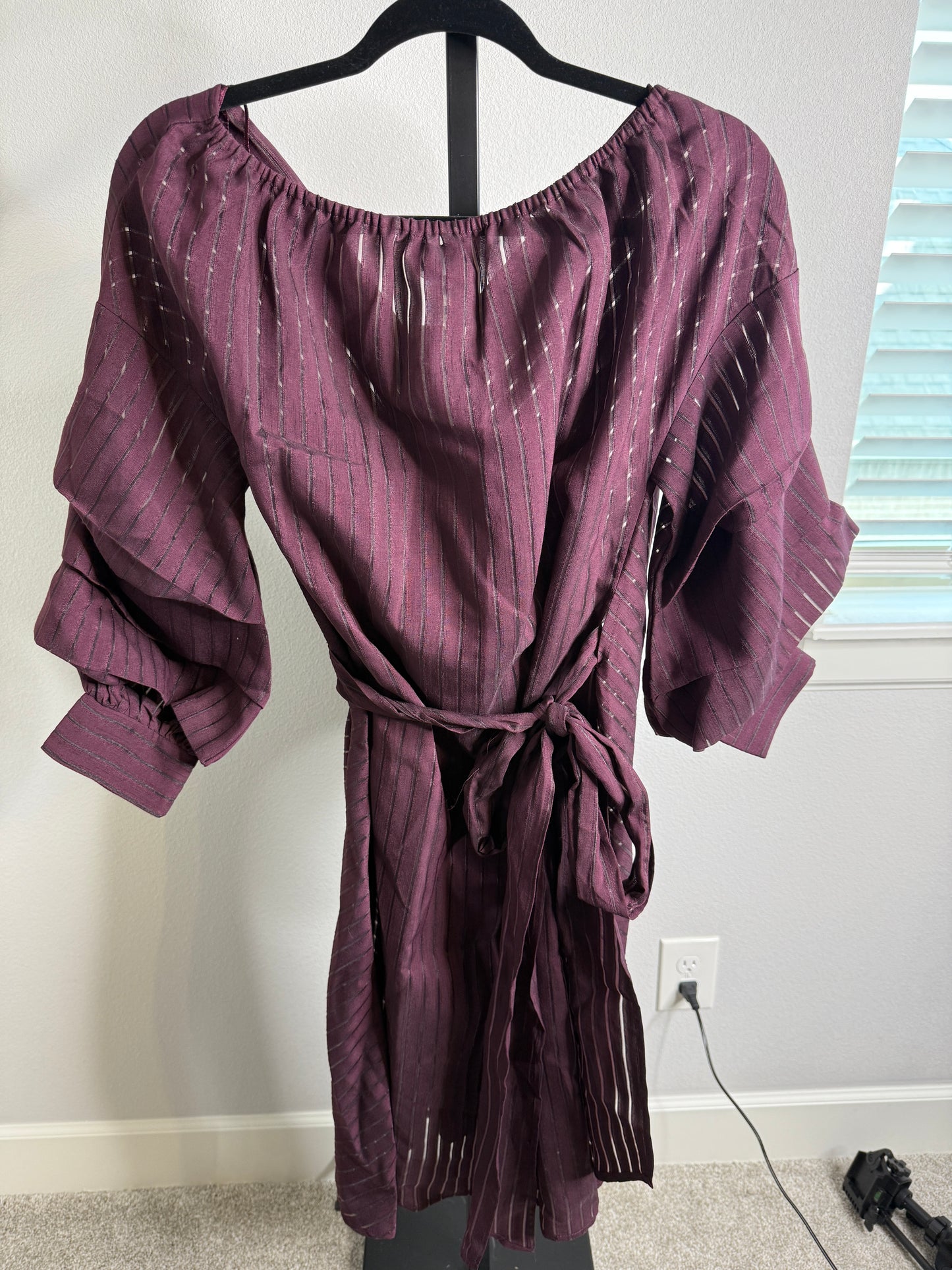 Stripe Wrap Dress in Burgundy