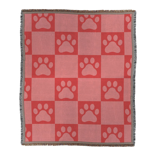 Paw Print Woven Throw, 50in x 60in, Pink and Red Blanket, Bright Dog Throw Blanket, Dog Lover Gift, Pet Owner Gift