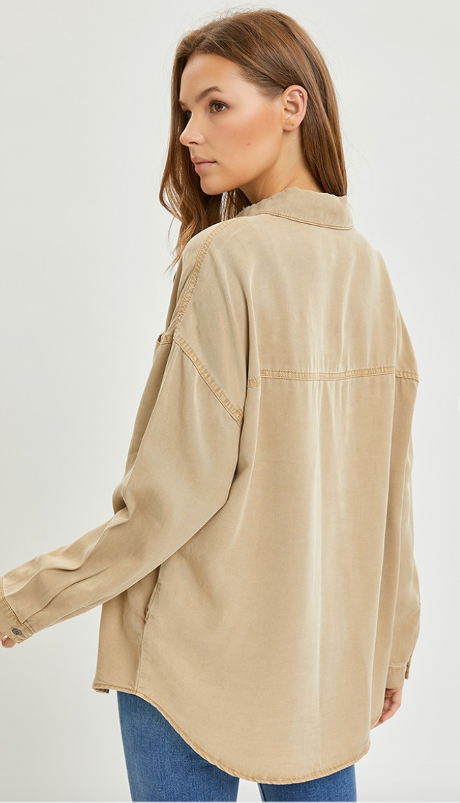 Long Sleeve Button Down Shirt in Tan
