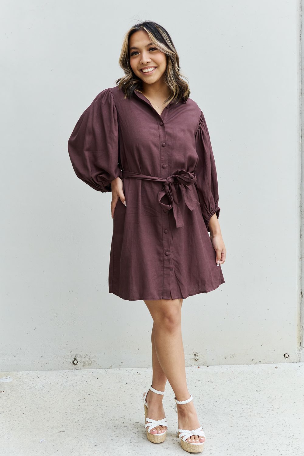 Half Sleeve Belted Mini Dress in Charcoal