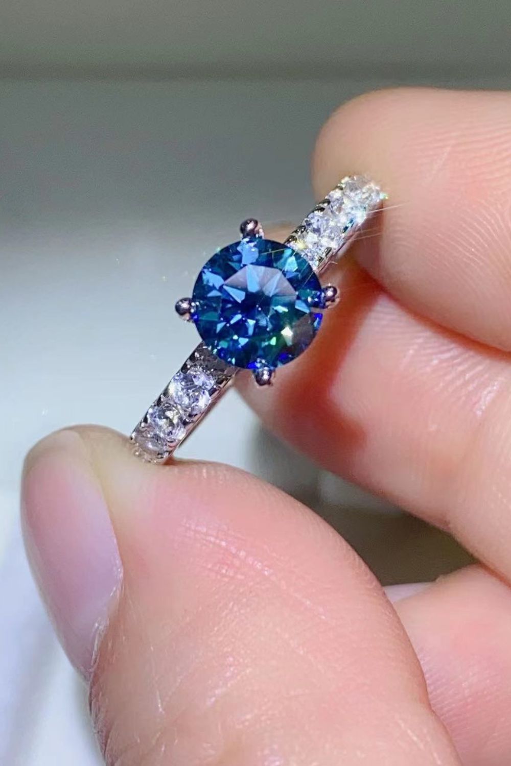 1 Carat Moissanite Side Stone Ring-Blue