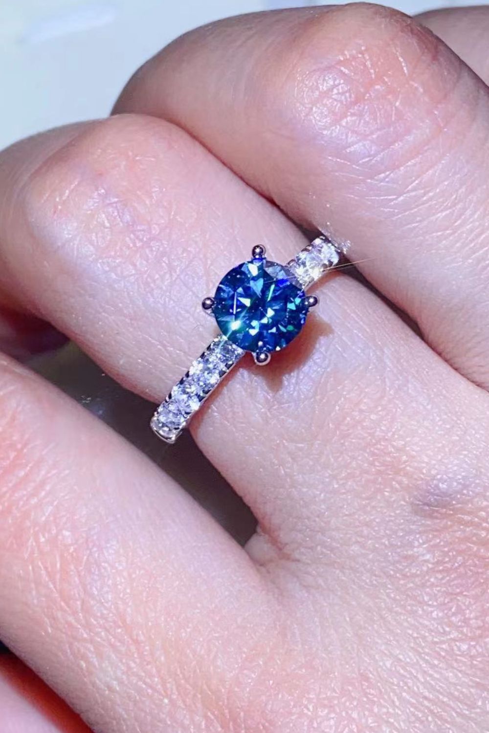 1 Carat Moissanite Side Stone Ring-Blue