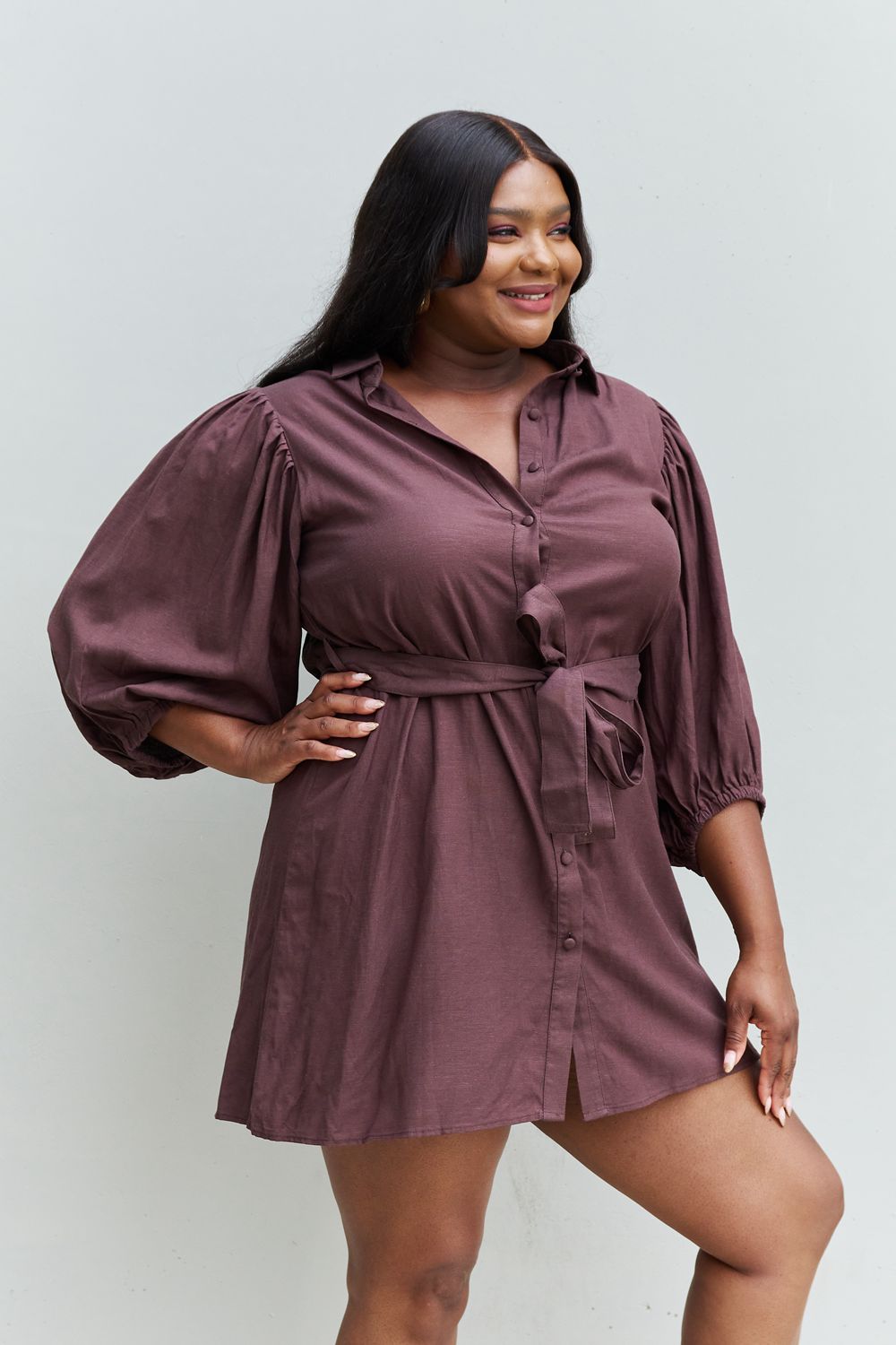 Half Sleeve Belted Mini Dress in Charcoal