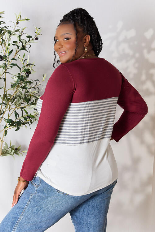 Striped Contrast Long Sleeve Blouse