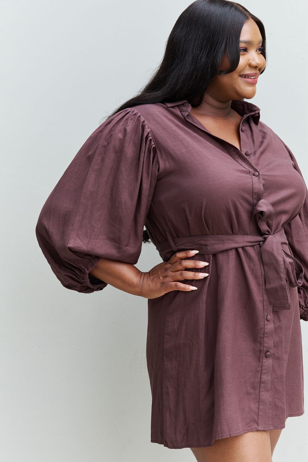 Half Sleeve Belted Mini Dress in Charcoal