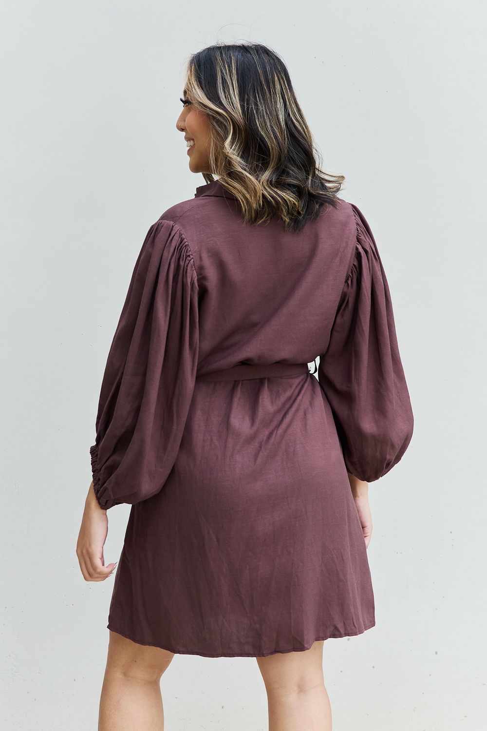 Half Sleeve Belted Mini Dress in Charcoal