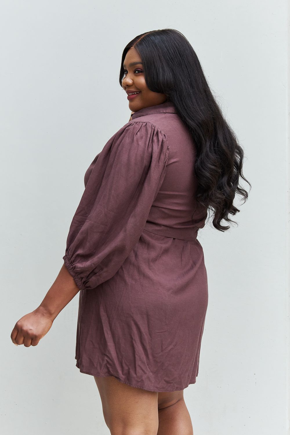 Half Sleeve Belted Mini Dress in Charcoal