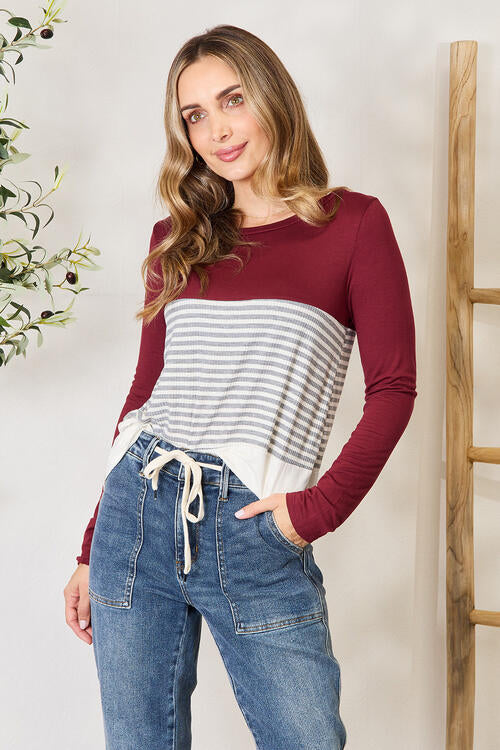 Striped Contrast Long Sleeve Blouse