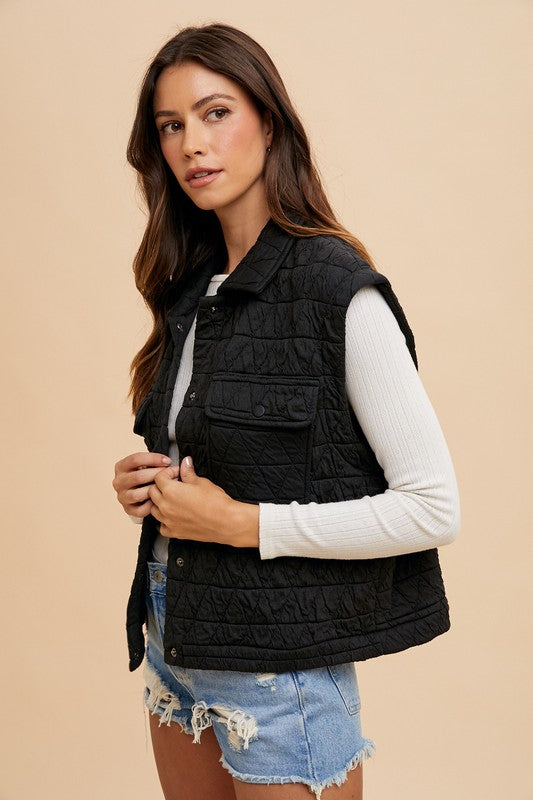 Annie Wear Texture Quilted Snap Down Vest Coat