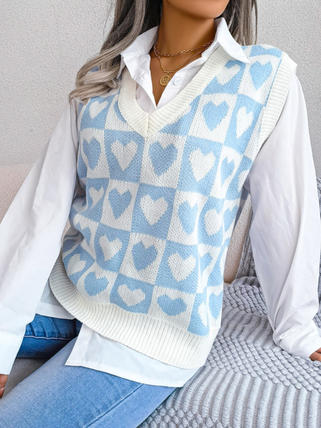 Heart V-Neck Sweater Vest