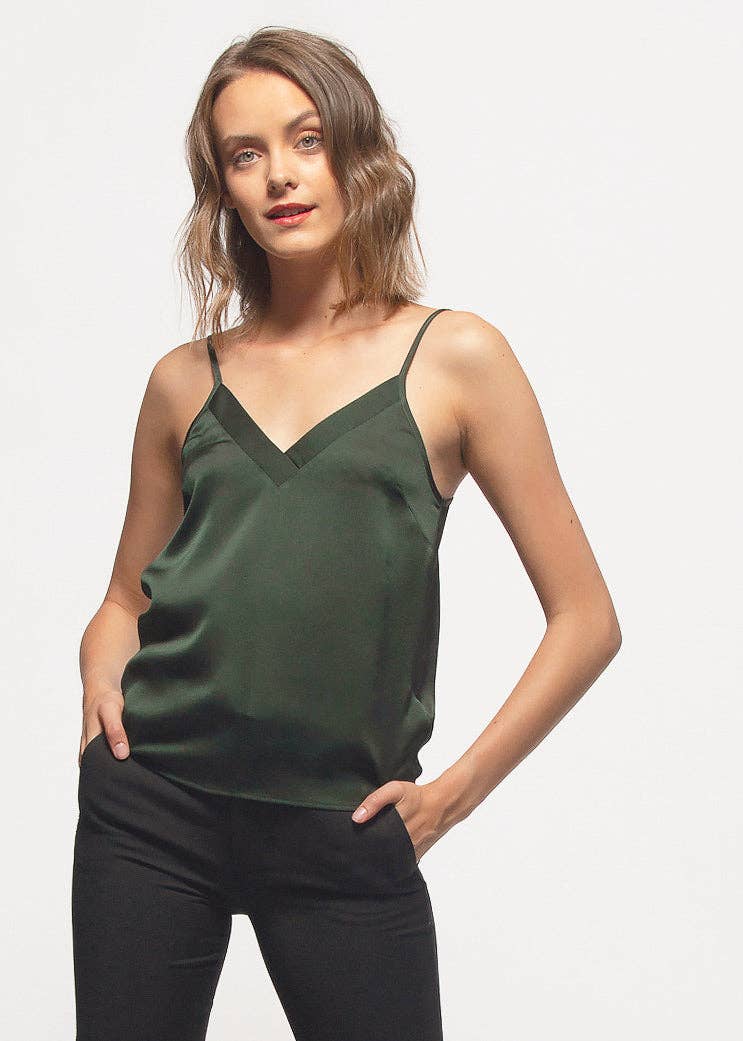 Satin Cami in Hunter Green