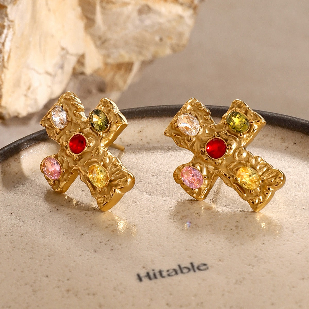 18K Gold-Plated Zircon Cross Earrings