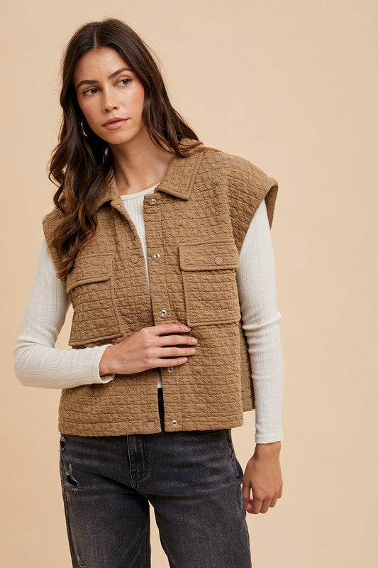 Annie Wear Puzzle Quilted Snap Down Vest Coat