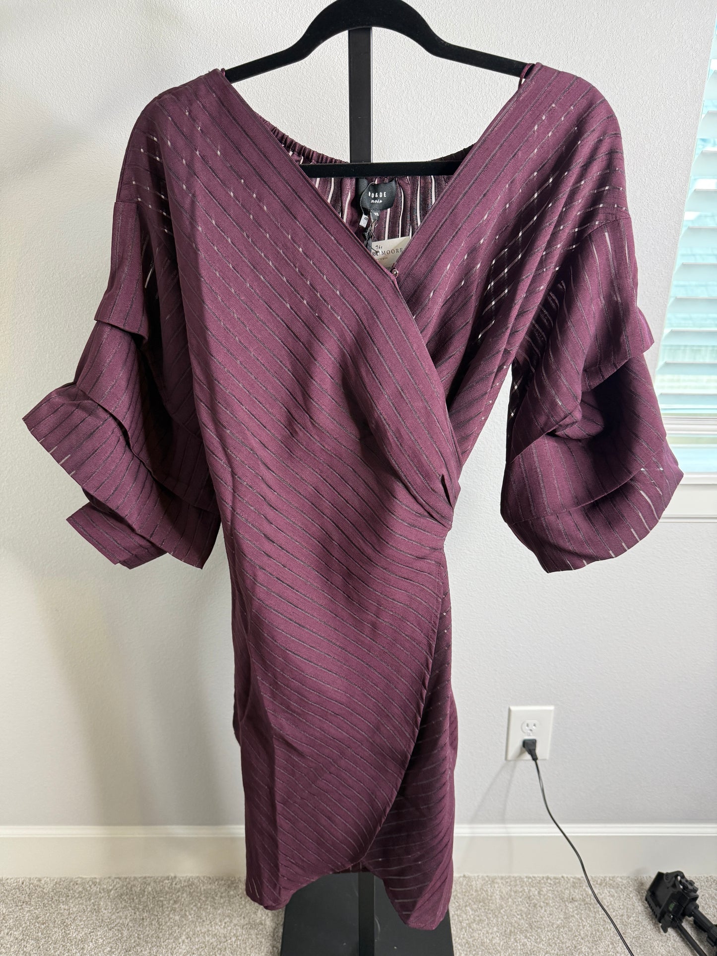 Stripe Wrap Dress in Burgundy
