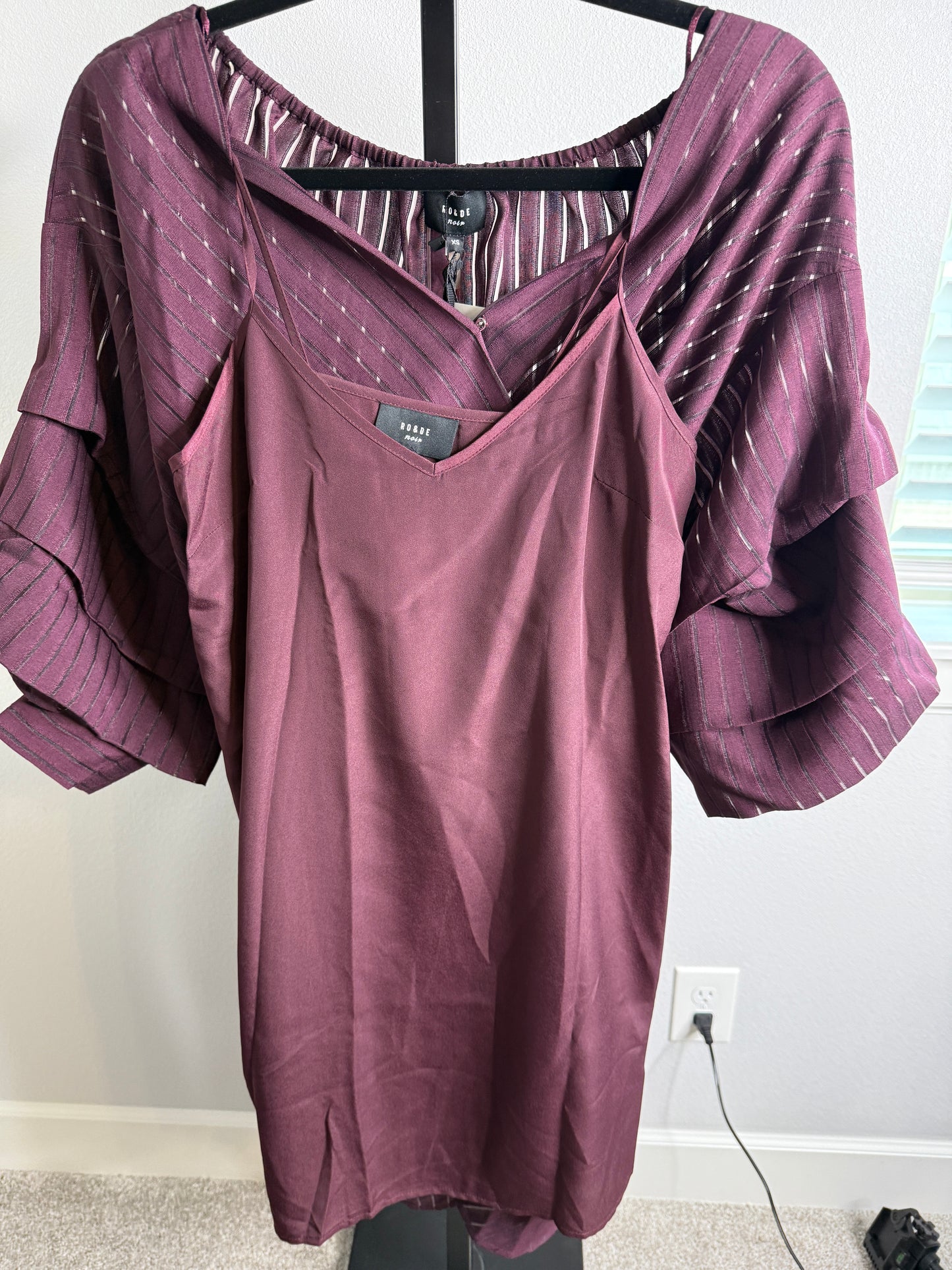 Stripe Wrap Dress in Burgundy