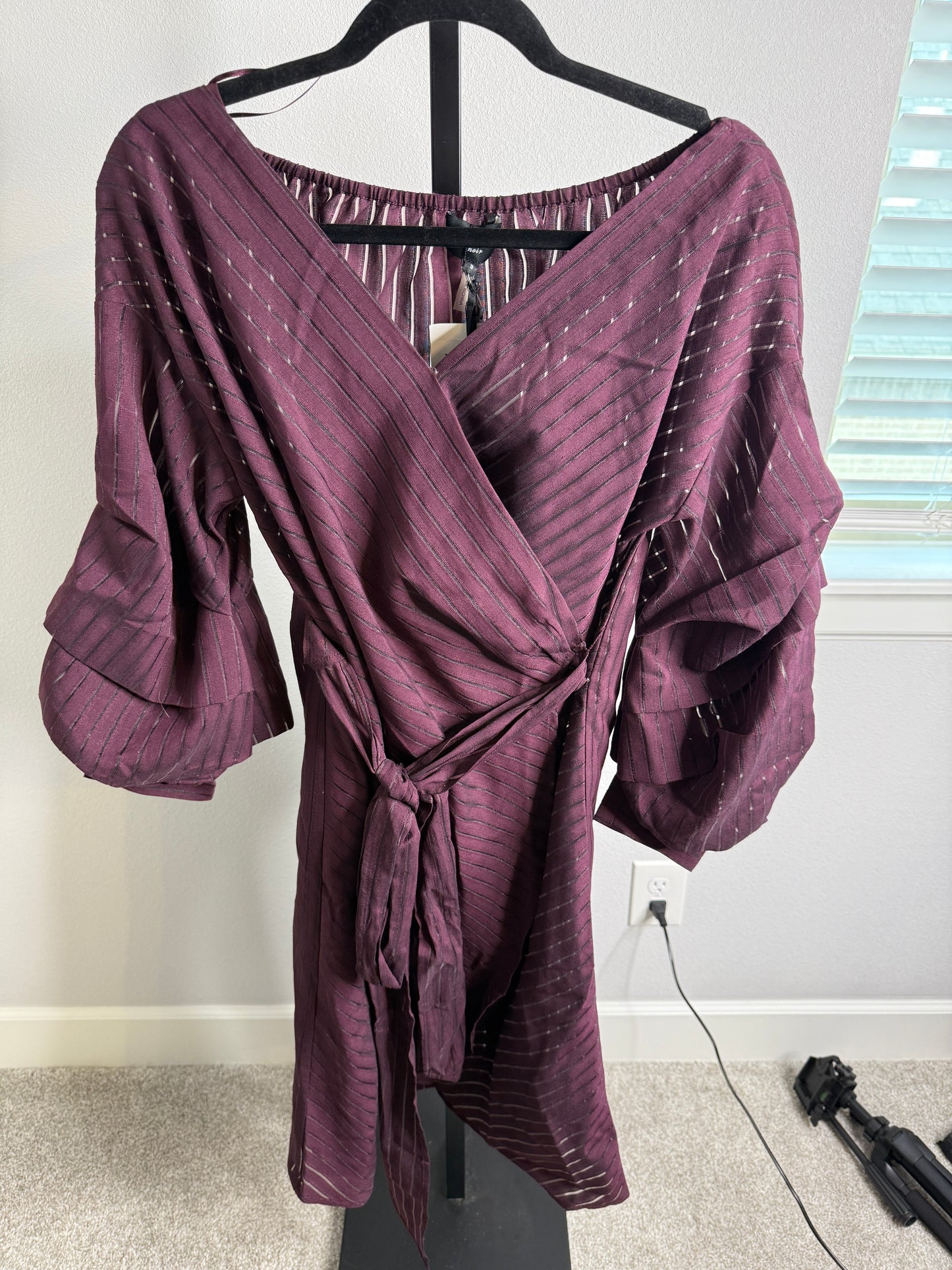 Stripe Wrap Dress in Burgundy