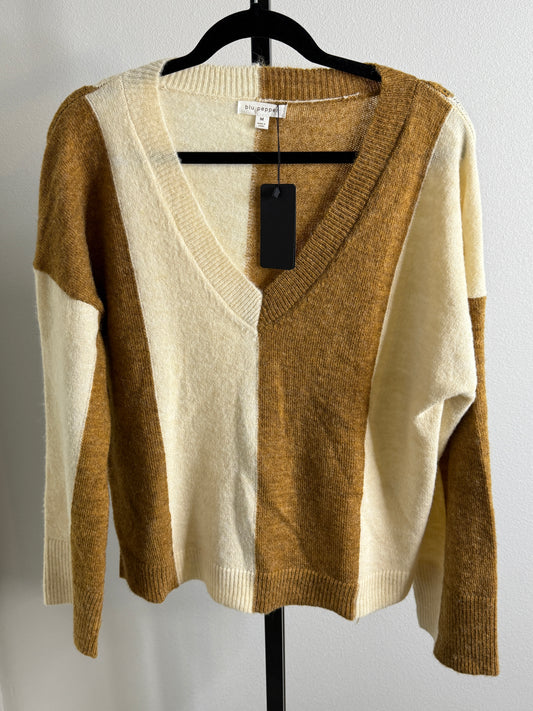 V-Neck Colorblock Sweater in Camel