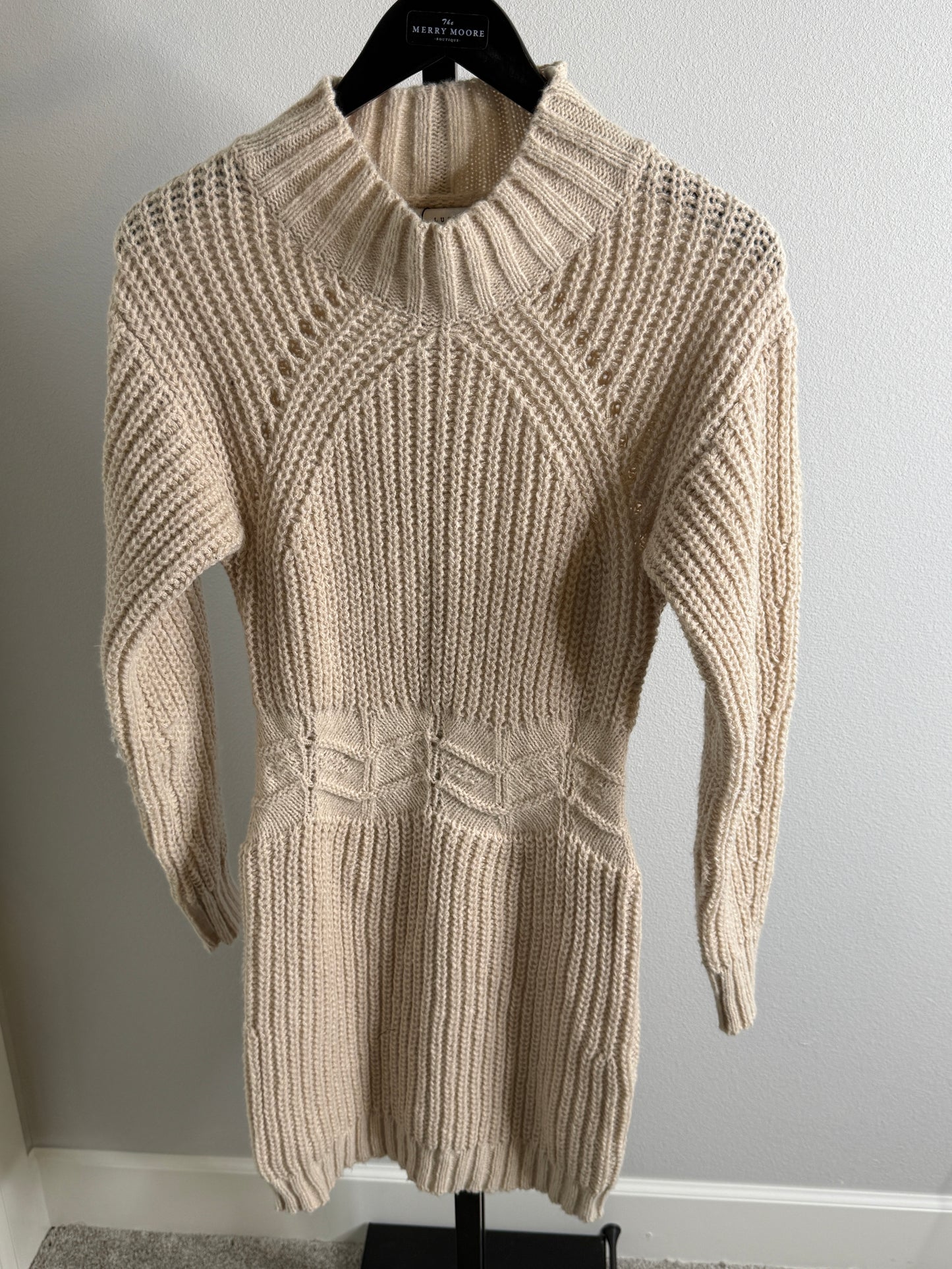 Mock Neck Sweater Mini Dress in Neutral