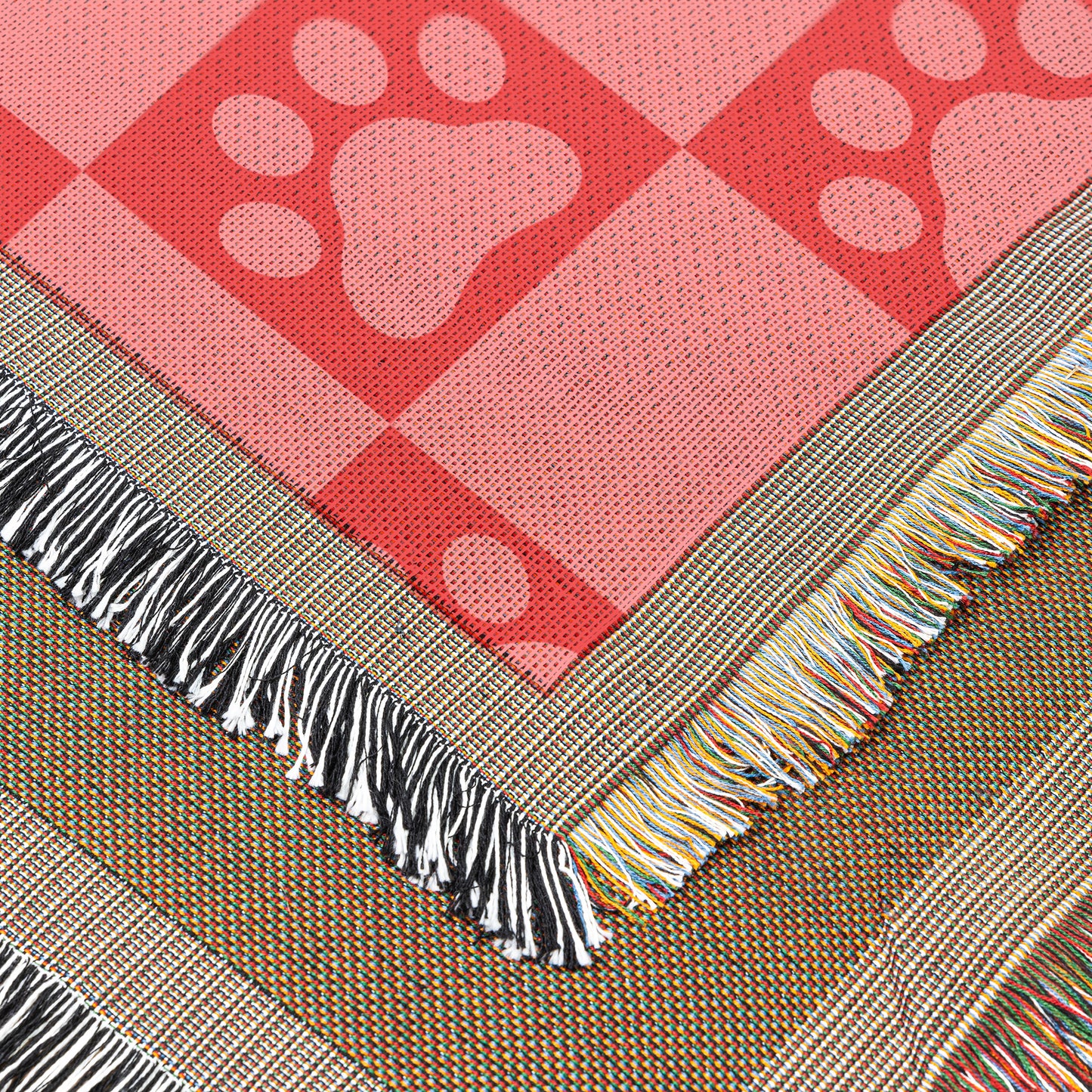 Paw Print Woven Throw, 50in x 60in, Pink and Red Blanket, Bright Dog Throw Blanket, Dog Lover Gift, Pet Owner Gift