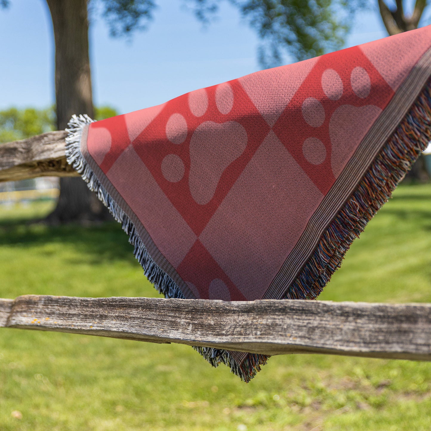 Paw Print Woven Throw, 50in x 60in, Pink and Red Blanket, Bright Dog Throw Blanket, Dog Lover Gift, Pet Owner Gift