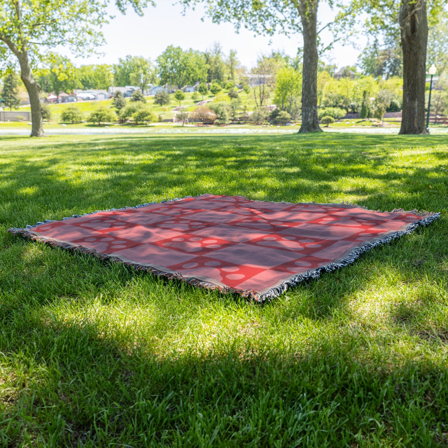 Paw Print Woven Throw, 50in x 60in, Pink and Red Blanket, Bright Dog Throw Blanket, Dog Lover Gift, Pet Owner Gift