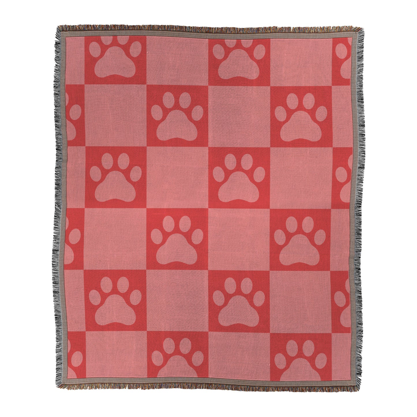 Paw Print Woven Throw, 50in x 60in, Pink and Red Blanket, Bright Dog Throw Blanket, Dog Lover Gift, Pet Owner Gift