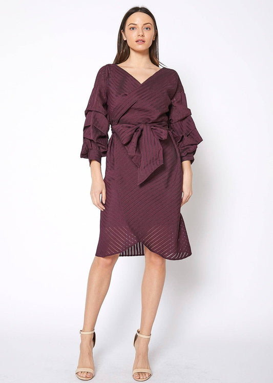 Stripe Wrap Dress in Burgundy